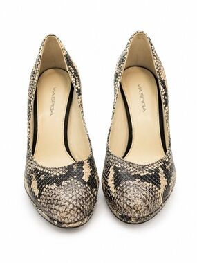 Via Spiga Snakeskin Heels - Black and Cream